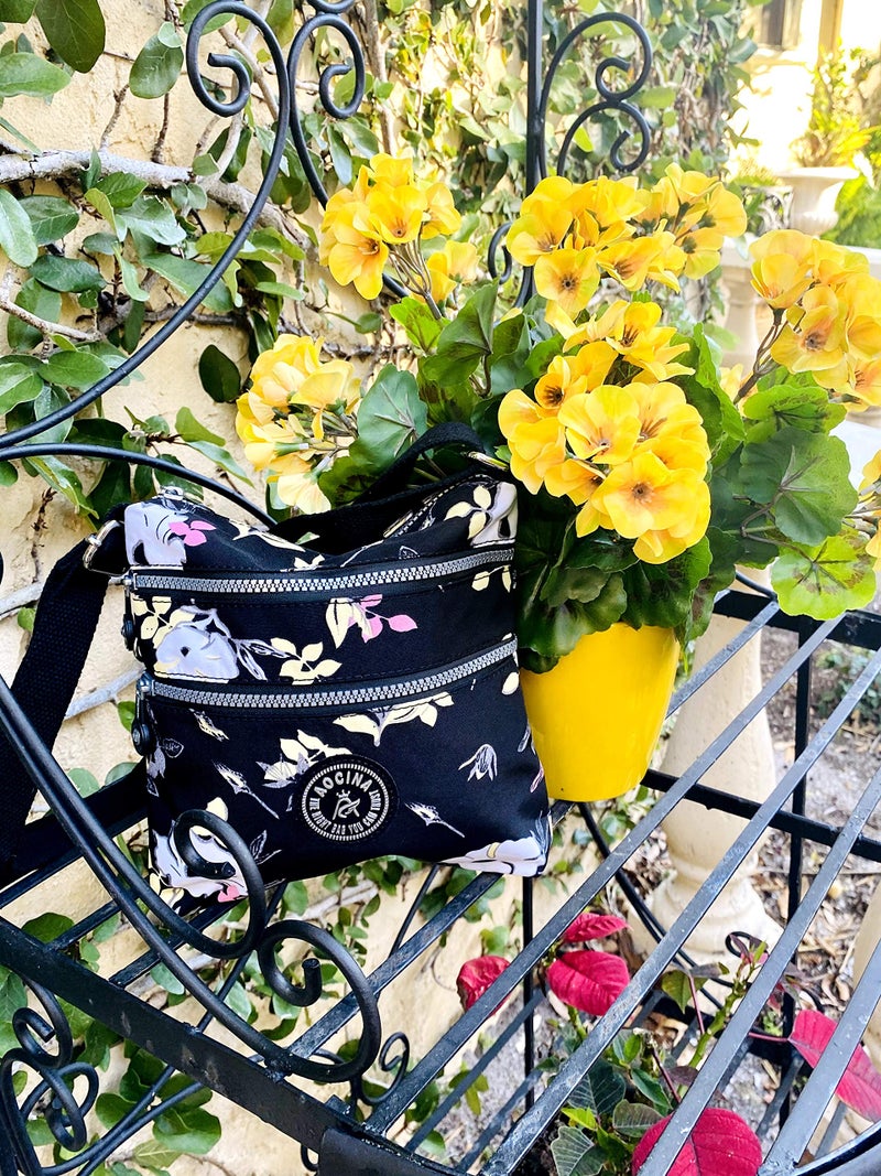 AOCINA Crossbody Purses for Women Lightweight Small Travel Bag Shoulder Purses and Handbags with Multi Zipper Pockets (Black Flower) - Image 5